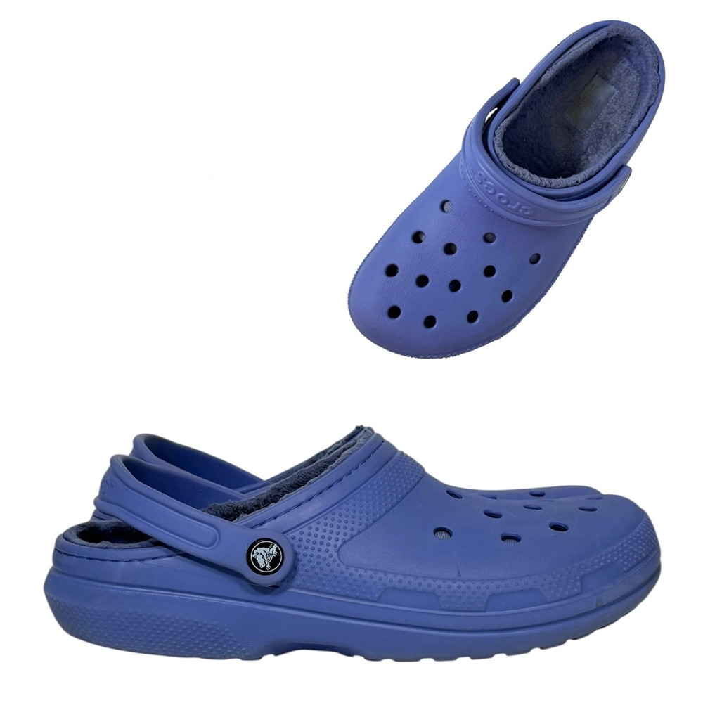 Crocs Classic Lined Clog Purple Blue Mens 9 Women 11 Faux Fur Warm Slip On Shoes